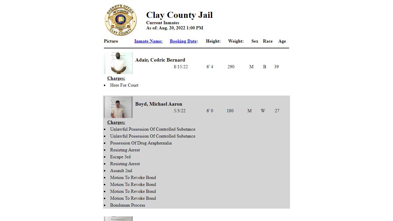 Clay County Jail - Inmates